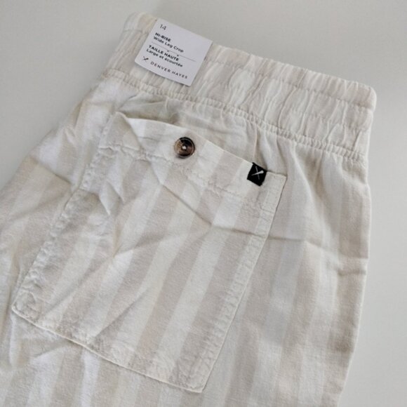 Denver Hayes Hi-Rise Wide Leg Crop Pants 14 Beige Stripes Linen Blend - Picture 1 of 11